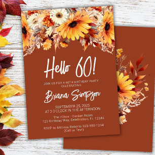 Terracotta 60th Birthday Fall Floral Invitation