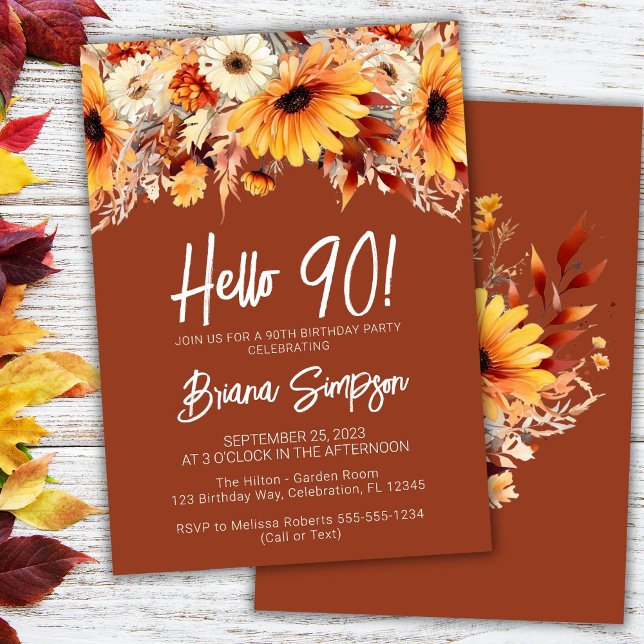 Terracotta 90th Birthday Fall Floral Invitation (Creator Uploaded)
