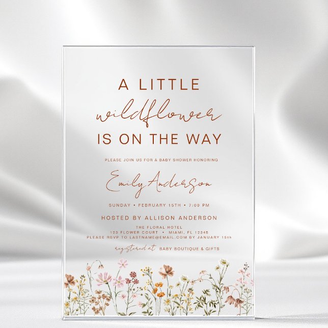 Terracotta A Little Wildflower Baby Shower Acrylic Invitations (Creator Uploaded)