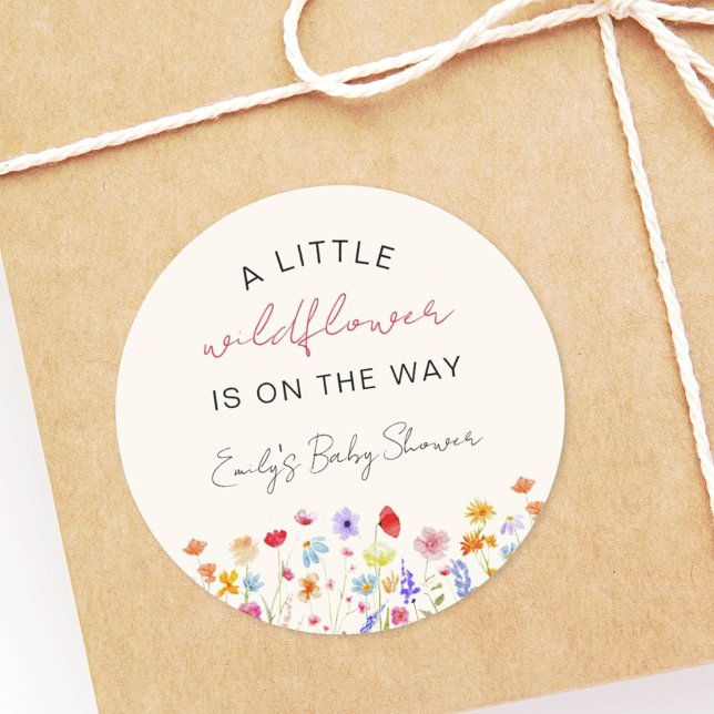 Terracotta A Little Wildflower Baby Shower Classic Round Sticker (Creator Uploaded)