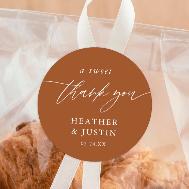Terracotta A Sweet Thank You Wedding Favour  Classic Round Sticker (Creator Uploaded)