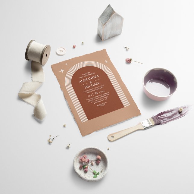 Terracotta Abstract Burnt Orange Arch Wedding Invitation (Creator Uploaded)