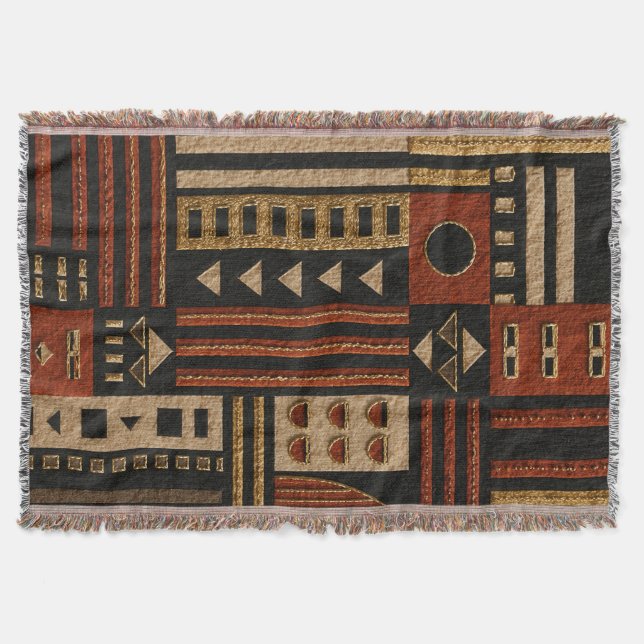 Terracotta Afrohemian Woven Throw Blanket (Front)