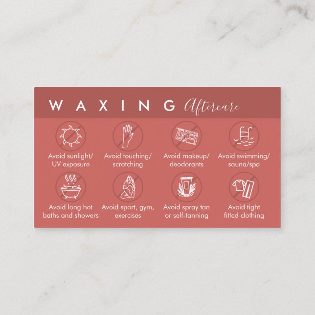 Terracotta aftercare instructions Waxing Business Card (Back)