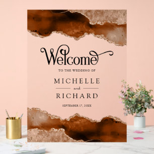 Terracotta Agate Marble Wedding Welcome Acrylic Sign