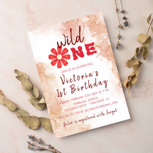 Terracotta Alcohol Ink Wildflower Photo Birthday Invitation