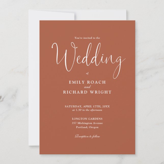 Terracotta All In One Elegant Script Wedding Invitation (Front)