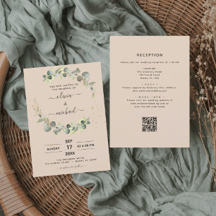 Terracotta All in One Eucalyptus QR Code Wedding Invitation
