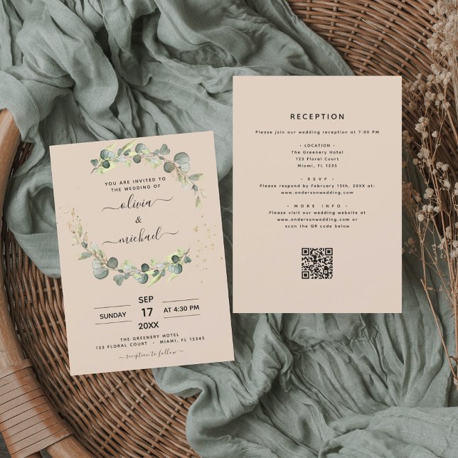 Terracotta All in One Eucalyptus QR Code Wedding Invitation (Creator Uploaded)