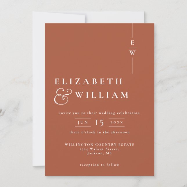 Terracotta All In One Modern Monogram Wedding Invitation (Front)