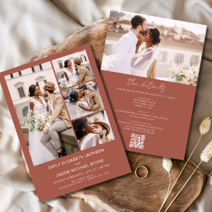 Terracotta All In One QR Code Photo Wedding Invitation