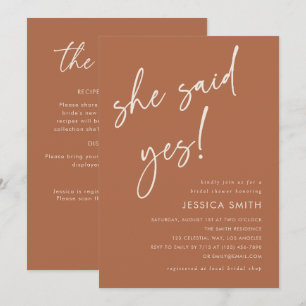 Terracotta All in One She Said Yes Bridal Shower Invitation