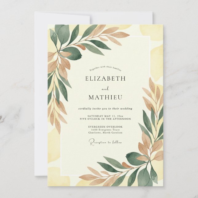 Terracotta Amber Leaf Wedding Invitation (Front)