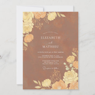 Terracotta Amber Ranunculus Eucalyptus Wedding Invitation