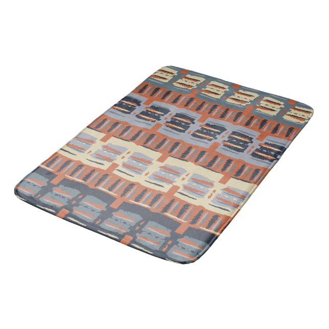 Terracotta and Blue Abstract Stripes Bath Mat (Angled)