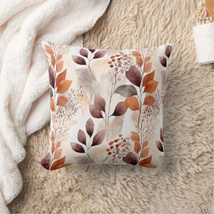 Terracotta and Burgundy Fall Leaves   Boho Autumn Cushion