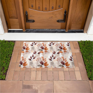 Terracotta and Burgundy Fall Leaves   Boho Autumn Doormat