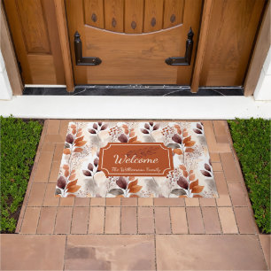 Terracotta and Burgundy Fall Leaves Boho Autumn Doormat