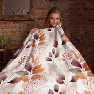 Terracotta and Burgundy Fall Leaves Boho Autumn Sherpa Blanket