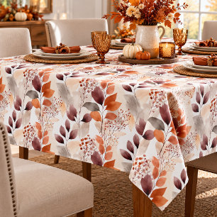 Terracotta and Burgundy Fall Leaves Boho Autumn Tablecloth