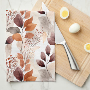 Terracotta and Burgundy Fall Leaves   Boho Autumn Tea Towel