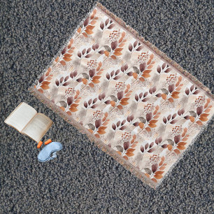 Terracotta and Burgundy Fall Leaves Boho Autumn Throw Blanket