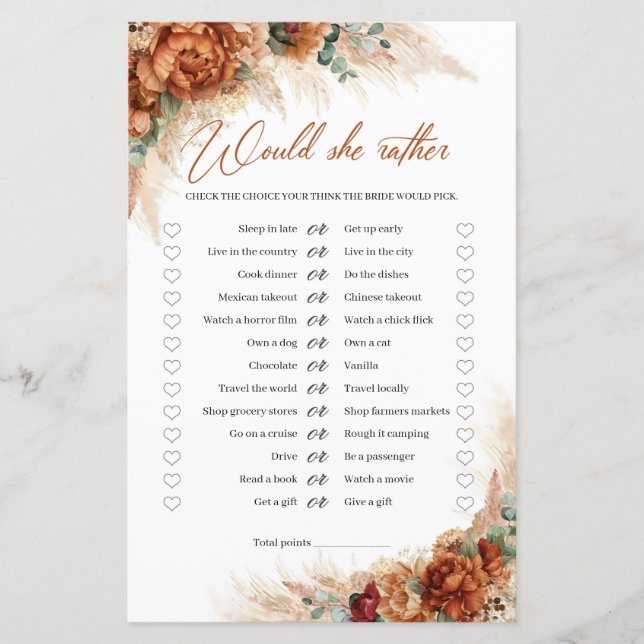 Terracotta and burgundy flowers Would she Rather (Front)