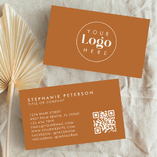 Terracotta and Cream Custom Company Logo QR Code Business Card