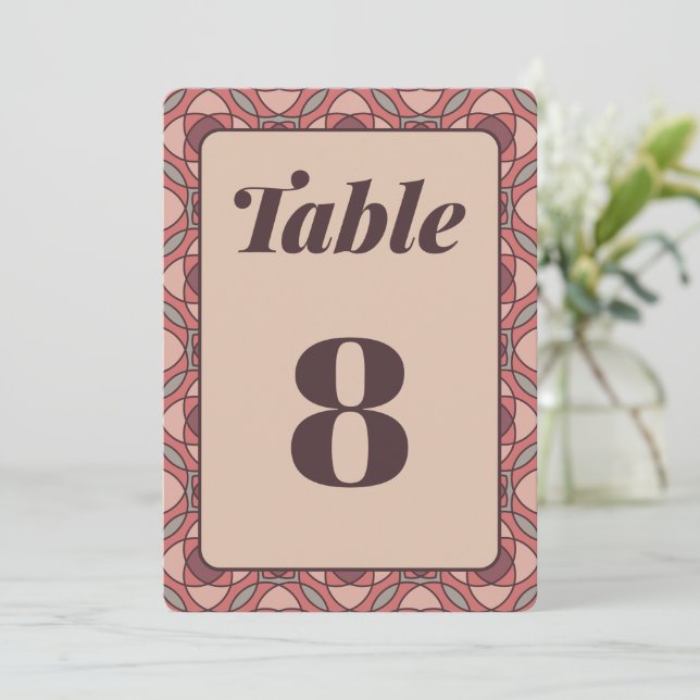 Terracotta and Dusty Rose Art Deco Table Number (Standing Front)
