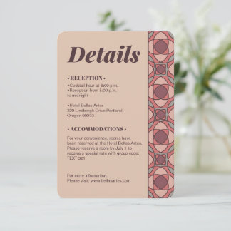 Terracotta and Dusty Rose Art Deco Wedding Details Enclosure Card