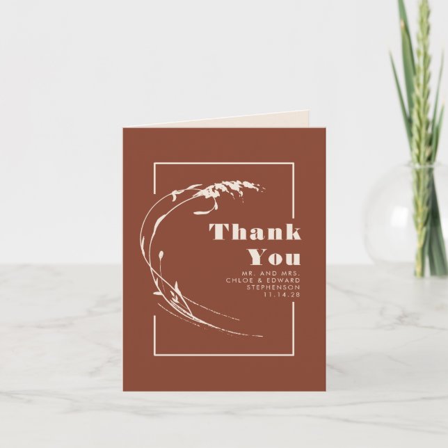 Terracotta and Ecru Minimalist Wedding Thank You Card (Front)
