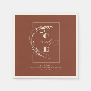 Terracotta and Ecru Modern Wedding Monogram Napkin