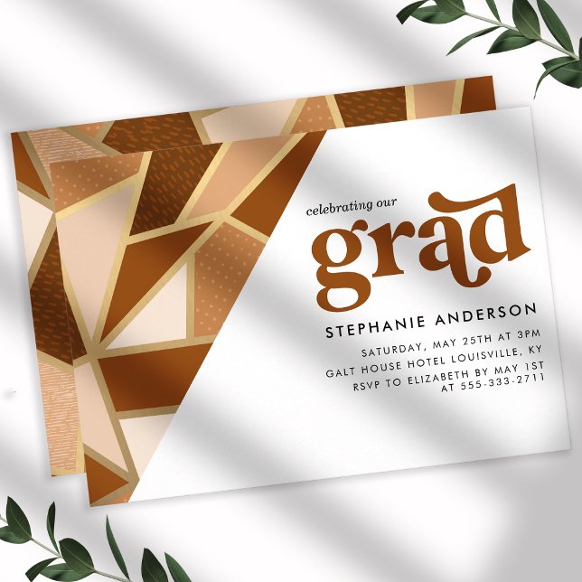 Terracotta and Gold Geometric Graduation Party Invitation (Creator Uploaded)
