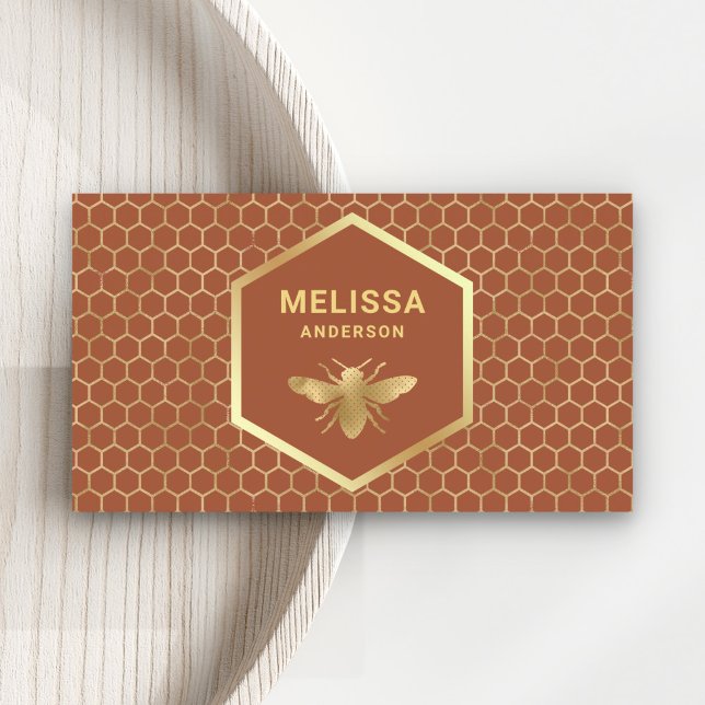 Terracotta and Gold Honeycomb Honey Bee Beekeeper Business Card (Creator Uploaded)