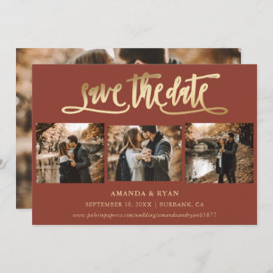 Terracotta and Gold Wedding 4 Photo Save The Date