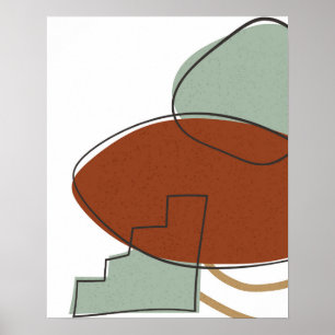 Terracotta and Green Abstract Shapes Art Print