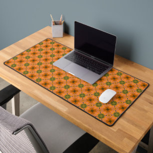 Terracotta and Green Tiles Pattern Desk Mat