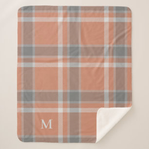 Terracotta and Grey Tartan Plaid with Monogram Sherpa Blanket