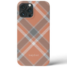 Terracotta and Grey Tartan Plaid with Name