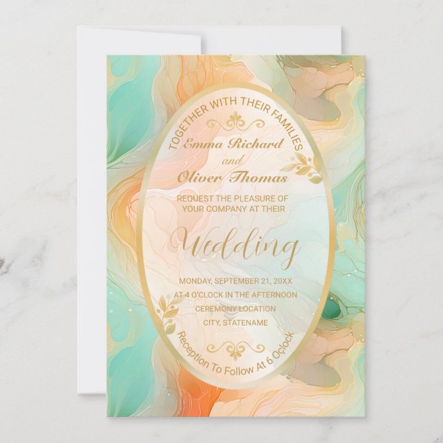 Terracotta and Jade Marble Wedding Invitation (Front)