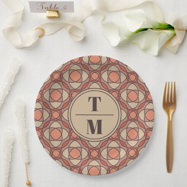 Terracotta and Mauve Art Deco Paper Plates (Wedding)