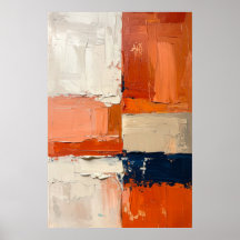 Terracotta and Navy Blue Abstract Impasto