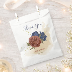 terracotta and navy blue flowers wedding favour bag