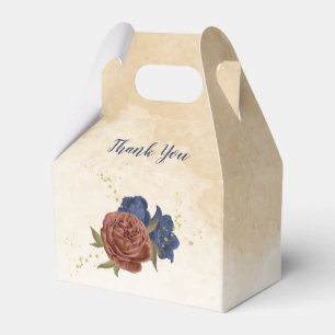 terracotta and navy blue flowers wedding favour box