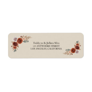 Terracotta and Pampas Grass Wedding Return Address Label