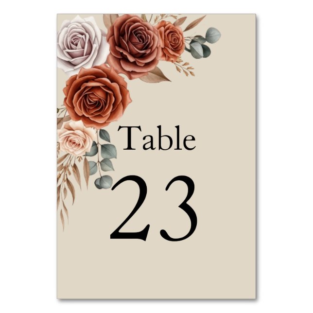 Terracotta and Pampas Grass Wedding Table Number  (Front)
