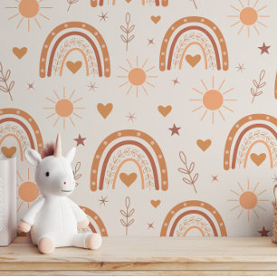 Terracotta and Peach Boho Rainbow Kids Nursery Wallpaper