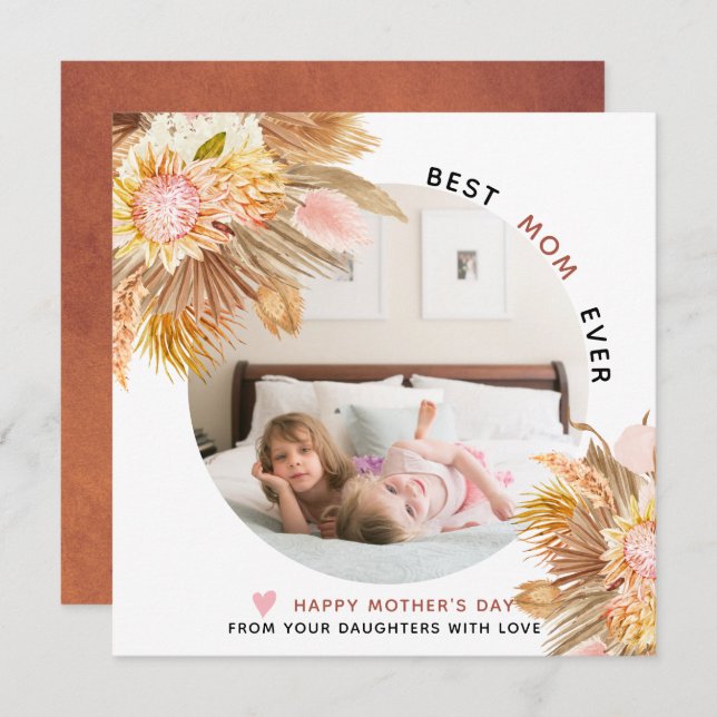 Terracotta and pink flowers Mother's Day photo Holiday Card (Front/Back)