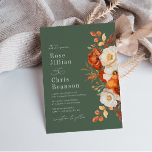 Terracotta And Sage Green Floral Wedding Invitation