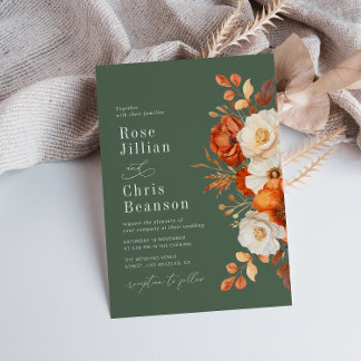 Terracotta And Sage Green Floral Wedding Invitation